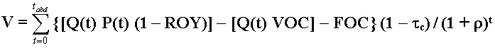 Equation for the producing project V(P)