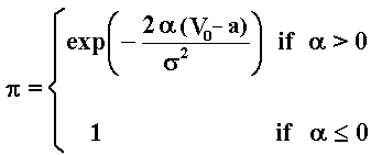 Probability to occur an eventual absorption at V = a, with V > a > 0