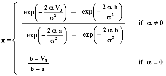 Probability to occur an eventual absorption at V = a  before an absorption at V = b