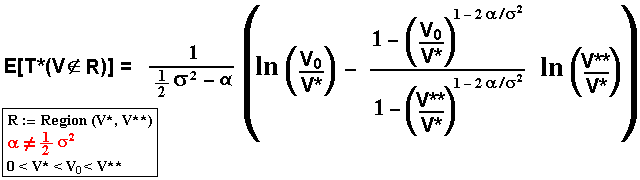 Expected exit time from a region (V*, V**) for geometric Brownian motion