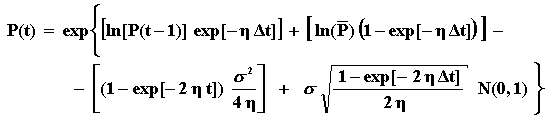 real simulation equation of P(t) for mean-reversion Model 1 (Dias/Marlim)