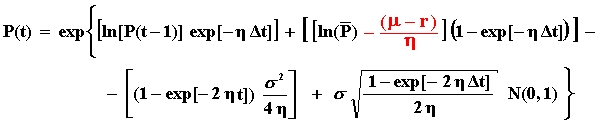 risk-neutral simulation equation of P(t) for mean-reversion Model 1 (Dias/Marlim)